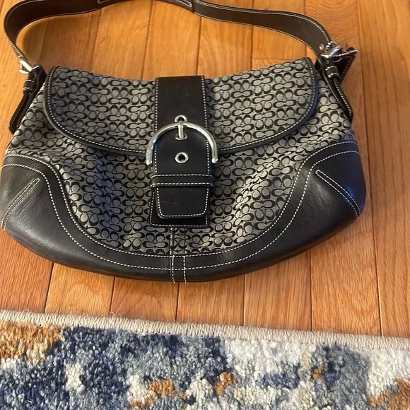 Coach soho mini Black and Gray Textured Shoulder Bag with Metallic Accents - Picture 1 of 6